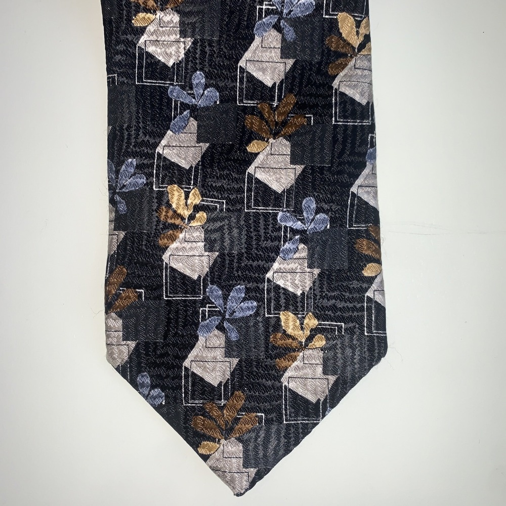 Ermenegildo Zegna Neck Tie Men Black Blue Brown Floral Silk Made in Italy‎